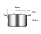 SOGA 2X 24cm Stainless Steel Soup Pot Stock Cooking Stockpot Heavy Duty Thick Bottom with Glass Lid 2