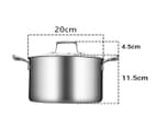 SOGA 2X 20cm Stainless Steel Soup Pot Stock Cooking Stockpot Heavy Duty Thick Bottom with Glass Lid 2