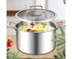 SOGA 2X 24cm Stainless Steel Soup Pot Stock Cooking Stockpot Heavy Duty Thick Bottom with Glass Lid 8
