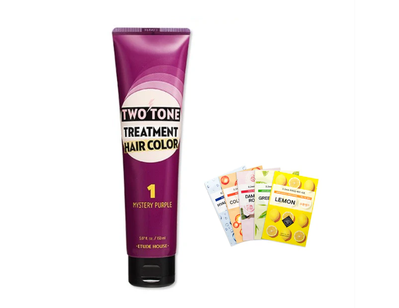 Etude House Two Tone Treatment Hair Color #1 Mystery Purple 150ml Semi-permanent Hair Dye + Face Mask