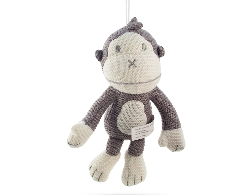 Baby Boo Grey Monkey Rattle Animal Friend Knit Plush Toy 25cm