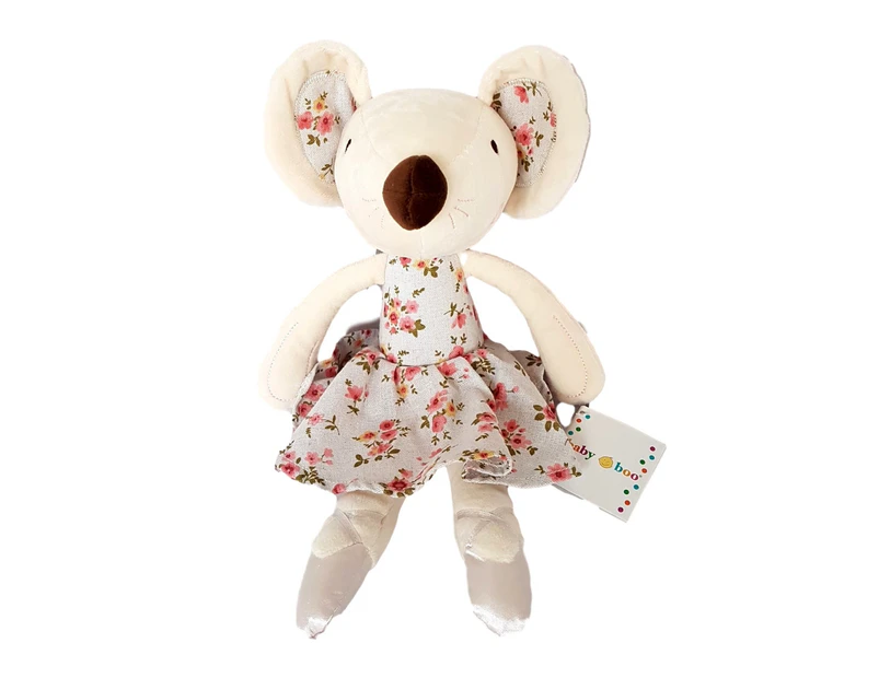 Baby Boo Mouse Cream Floral Dress inbuilt Rattle Plush Toy 35cm