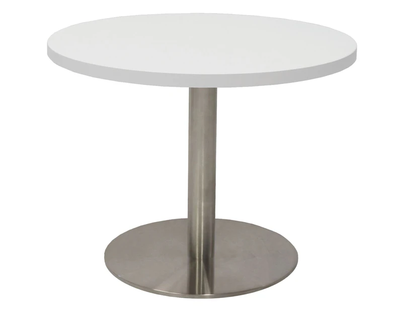 Rapidline Circular Coffee Table 600Mm Natural White Top With Stainless Steel Base