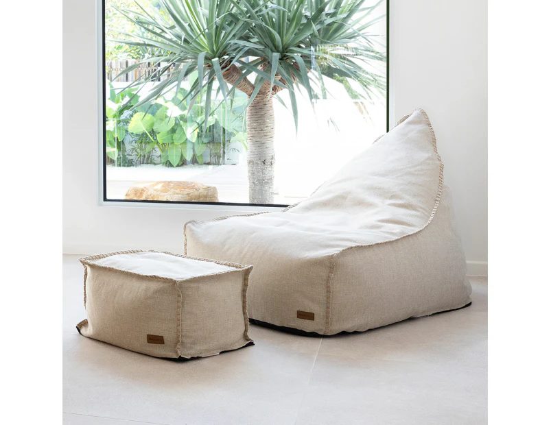 Vintage Bean Bag Chair and Ottomon - Natural Beige | Indoor Décor & Furnishing | Designer Beanbags - Linen