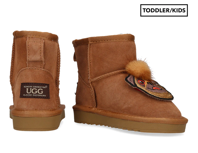 OZWEAR Connection Kids' I Love Dogs Mini Ugg Boot - Chestnut