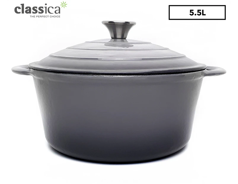 Classica 26cm/5.5L Enamelled Round Cast Iron Casserole Pot - Grey