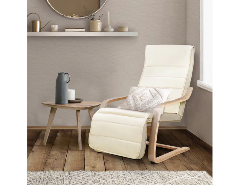 Artiss Bentwood Armchair Adjustable Wooden Recliner Lounge Fabric Cushion Beige