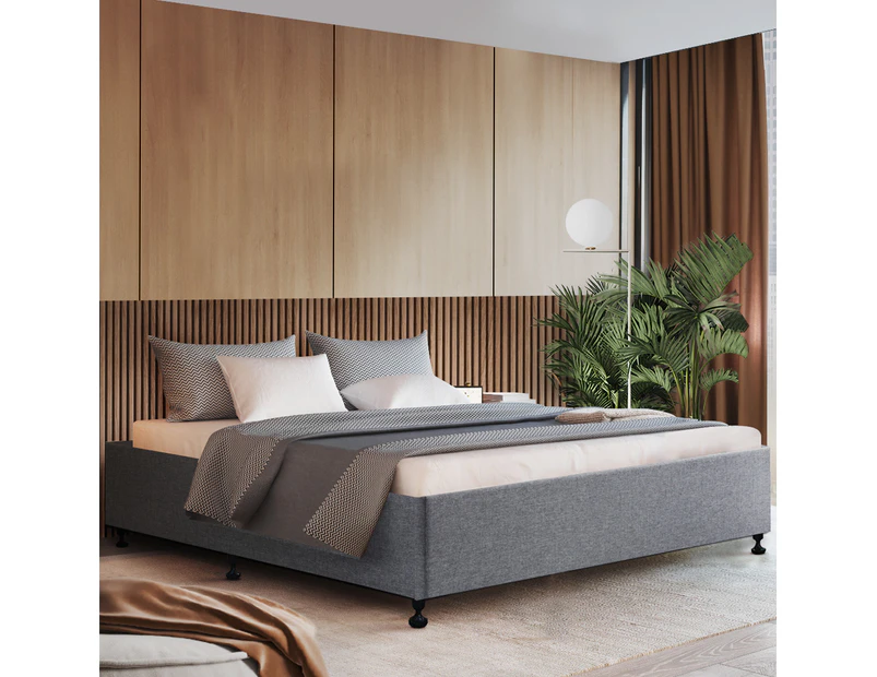 Artiss Bed Frame King Size Bed Base Mattress Platform Fabric Wooden Grey TOMI