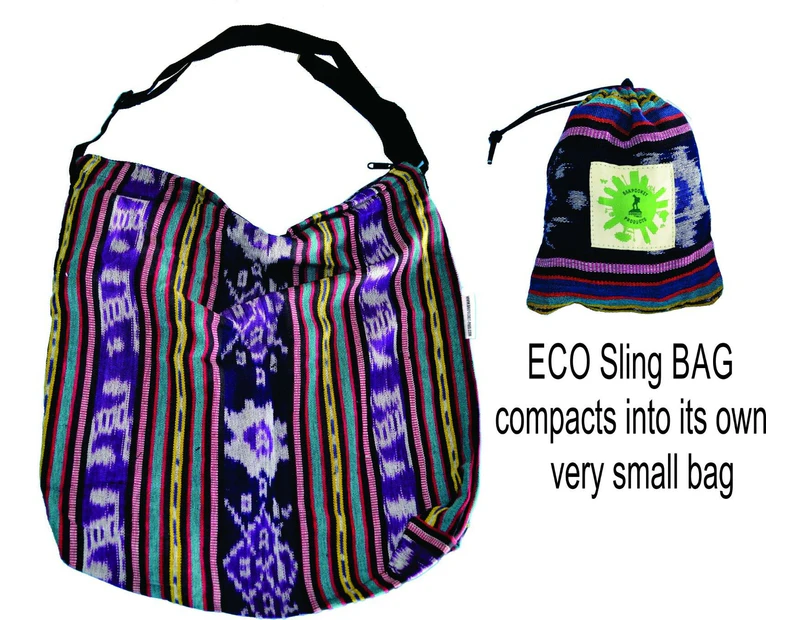 Shoulder Sling Bag Large Purple made from Ikat Material