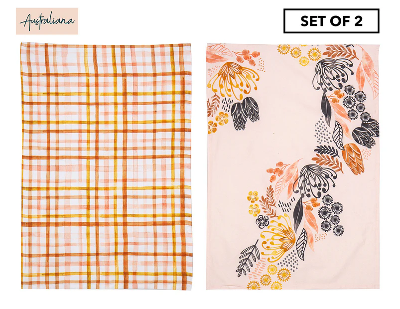 Set of 2 Australiana 50x70cm Maisie Cotton Tea Towels - Multi/Pink