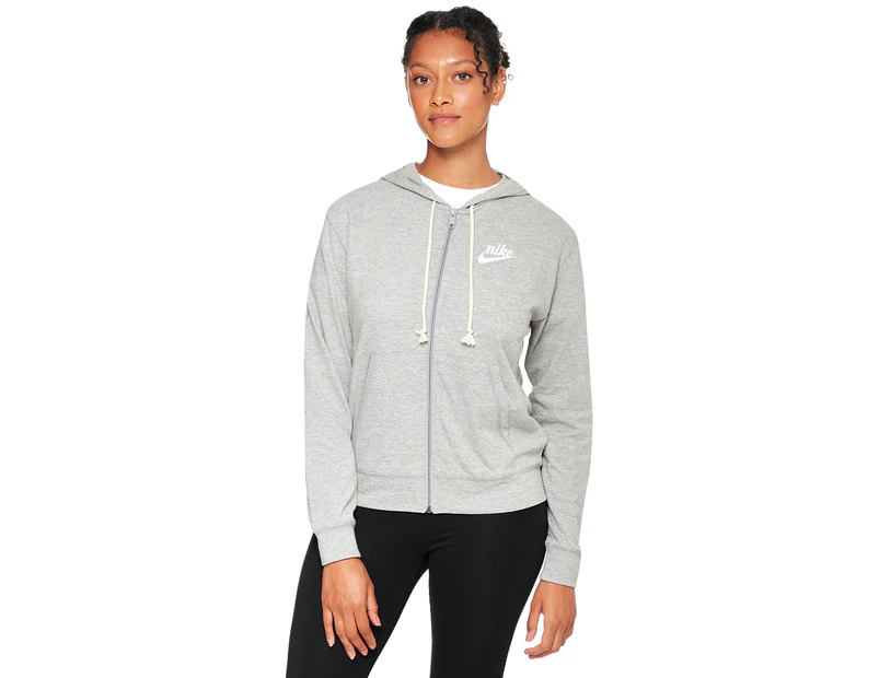Nike Sportswear Women's Gym Vintage Full Zip Hoodie - Dark Grey Heather/Sail