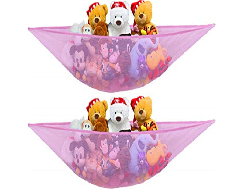 Bestier 2 Packs Stuffed Animals Jumbo Toy Storage Hammock-Pink