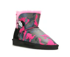 UGG Women Boots Ankle 6"+ Australian Premium Colourful Nappa Sheepskin with Button- Red Camo