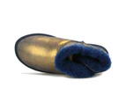 UGG Women Boots Ankle 6"+ Australian Premium Colourful Nappa Sheepskin with Button- Golden Blue