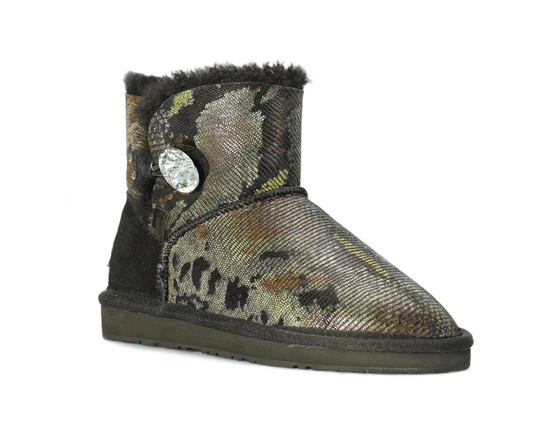 UGG Women Boots Ankle 6"+ Australian Premium Colourful Nappa Sheepskin with Button- Snake Print