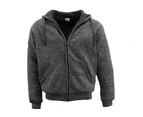 Men's Thick Winter Sherpa Fur Zip Up Hoodie - Dark Grey Marle