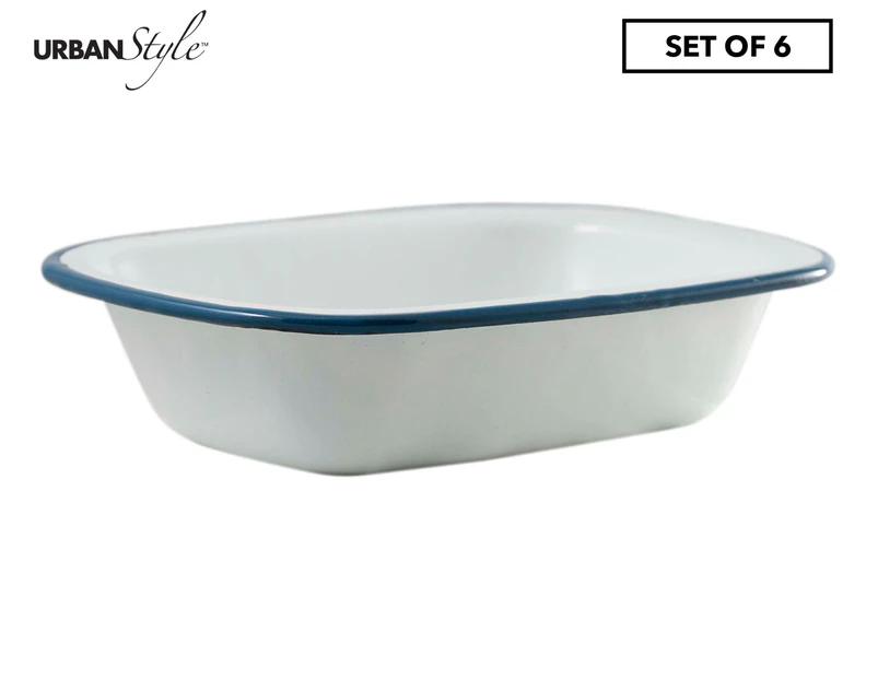 Set of 6 Urban Style 18cm Pie Dishes - White/Blue