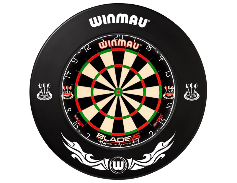 Winmau Blade 5 FIVE DUAL CORE Dart Board and Surround - XTREME Black