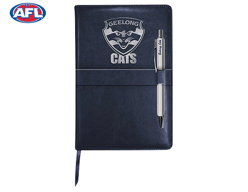 AFL Geelong Cats Team Logo PU Leather Notebook & Pen
