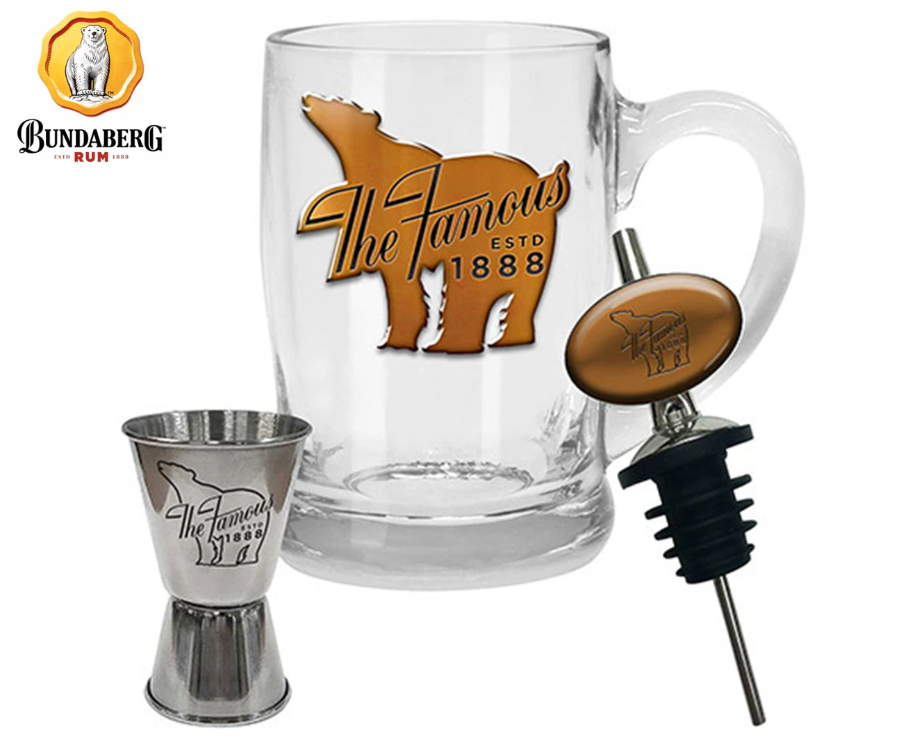 Bundaberg Rum 3-Piece Stein, Jigger & Pourer Gift Pack