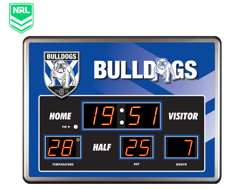 NRL Canterbury Bulldogs Glass Scoreboard LED Clock
