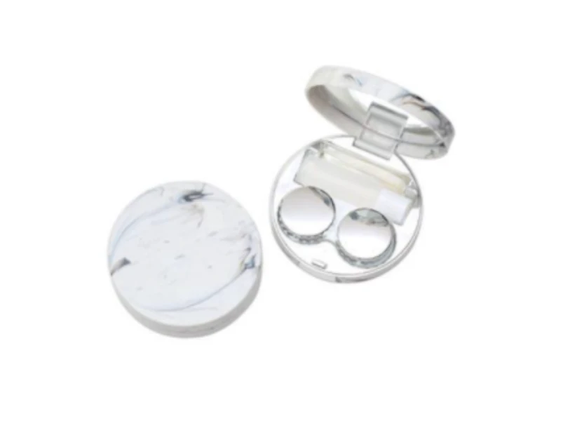 Marble Design Contact Lens Storage Case With Mirror - Silver