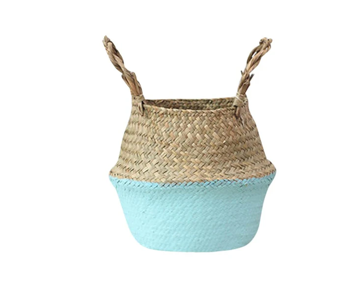 Seagrass Wicker Basket Boho Home Decor Storage Solutions - Blue