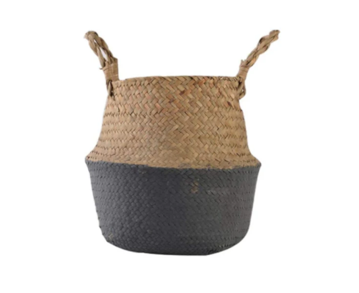 Seagrass Wicker Basket Boho Home Decor Storage Solutions - Charcoal