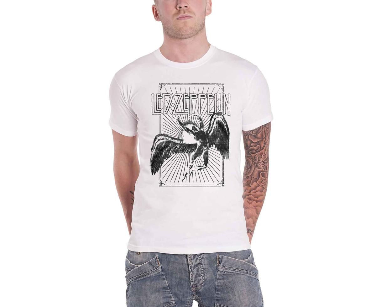 Led Zeppelin T Shirt Icarus Burst Band Logo new Official Womens Skinny Fit White