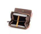 Unisex Mens Womens RFID Genuine Leather Small Wallet Zipper Purse Rugged Hide - Tan