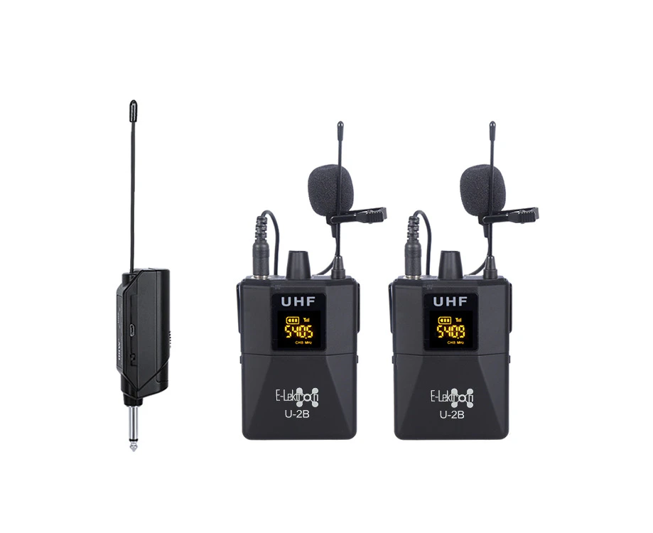 E-Lektron U-2BL Dynamic UHF 20 Channels Tunable Universal 2 Wireless bodyback Lavalier Microphone With Mini Plug Receiver