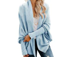 Strapsco Women's Batwing Knitted Oversized Slouchy Solid Cardigan Sweater Knit Outwear-Sky Blue