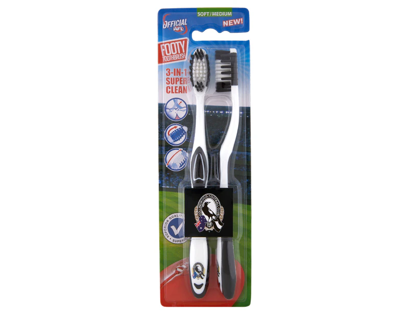 AFL Collingwood Magpies Footy Toothbrush 2pk - Soft/Medium