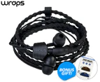 Wraps Wristband Headphones w/ Microphone - Coal/Black + Bonus Cable Organiser Wrap 2-Pack