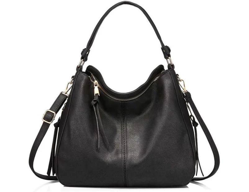Strapsco Handbags for Women Large Designer Ladies Hobo bag Bucket Purse Faux Leather-Black