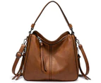 Strapsco Handbags for Women Large Designer Ladies Hobo bag Bucket Purse Faux Leather-Brown