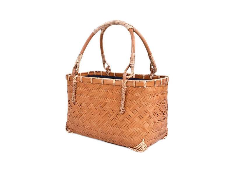 Strapsco Retro Womens Bamboo Handbag Handmade Large Tote Bag Wicker Basket Bag-Orange
