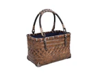 Strapsco Retro Womens Bamboo Handbag Handmade Large Tote Bag Wicker Basket Bag-Carbonized