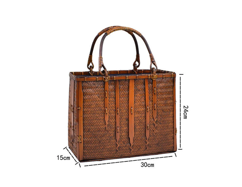 Strapsco Retro Womens Bamboo Handbag Handmade Large Tote Bag Wicker Storage Basket Bag-Five Bars
