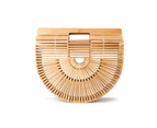 Strapsco Retro Womens Bamboo Handbag Handmade Semicircle Tote Bag Wicker Basket Bag