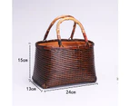 Strapsco Retro Weave Womens Bamboo Handbag Handmade Large Tote Bag Wicker Basket Bag