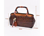 Strapsco Retro Womens Bamboo Handbag Handmade Large Tote Bag Wicker Basket Bag With Ornaments