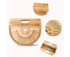 Strapsco Retro Womens Bamboo Handbag Handmade Semicircle Tote Bag Wicker Basket Bag
