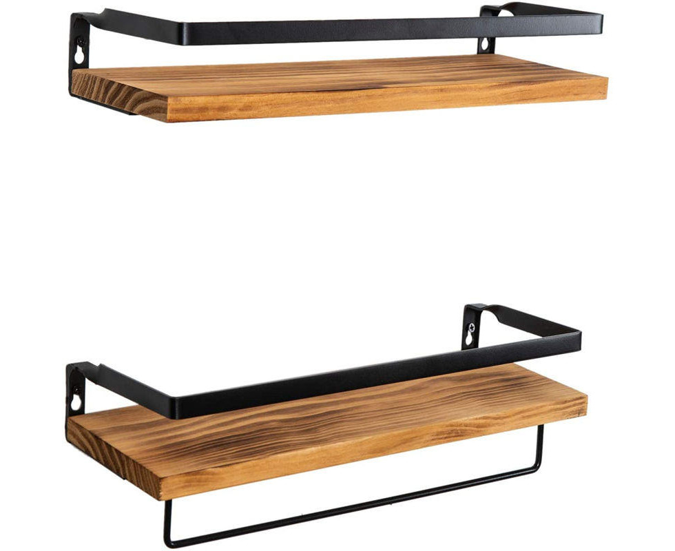 Aneder Coat Rack with Shelf Set of 2 Wall Shelves with Hooks Wood Wall Stoage Shelf for Bedroom Kitchen Living Room Floating Shelves for Wall with Hooks Office Bathroom 