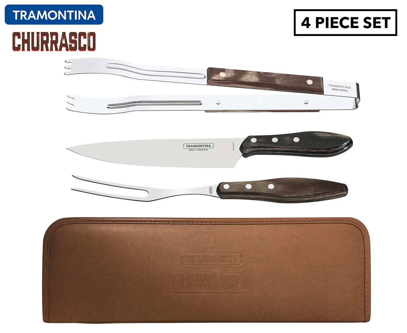 Tramontina 4-Piece BBQ Carving Set w/ Leather Pouch