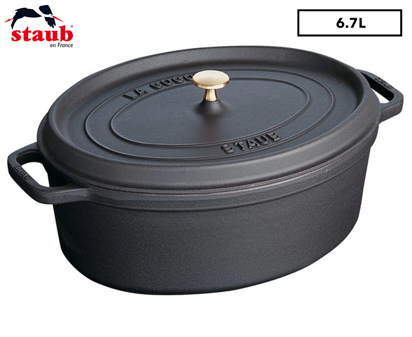 Staub 33cm/6.7L Cast Iron Oval Cocotte Pot w/ Lid Induction/Stovetop Cookware BK