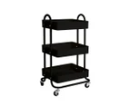 3 Tiers Kitchen Trolley Cart Steel Storage Rack Shelf Organiser Wheels Black
