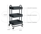Levede 3 Tiers Kitchen Trolley Cart Steel Storage Rack Shelf Organiser Grey