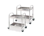 SOGA 2X 2 Tier 75x40x83cm Stainless Steel Kitchen Trolley Bowl Collect Service Food Cart Small