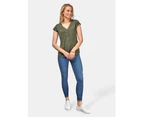 Jeanswest Womens  Camilla Flutter Slv Tee Thyme